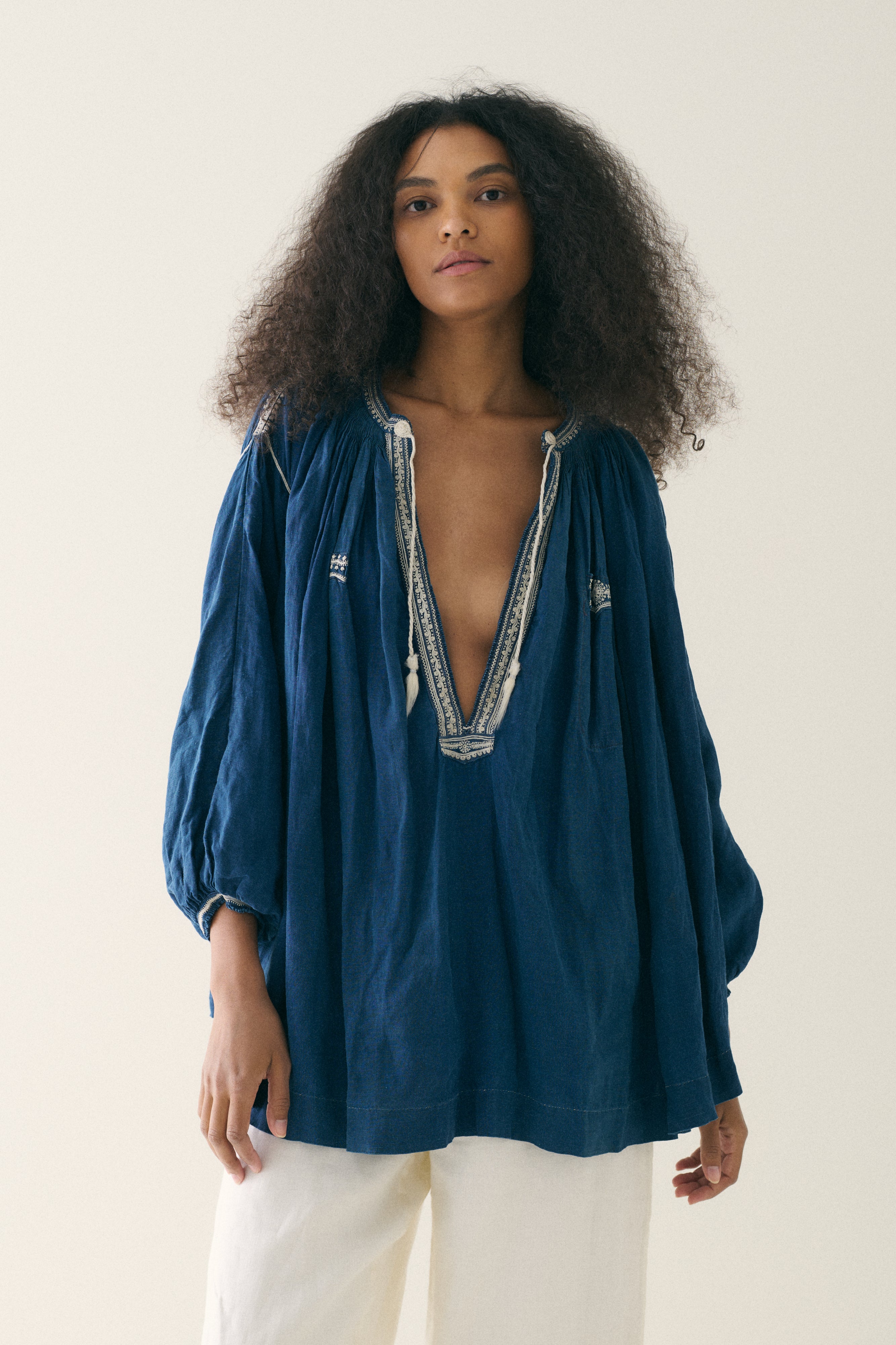 Antique Indigo Cotton Blouse - Desert Vintage