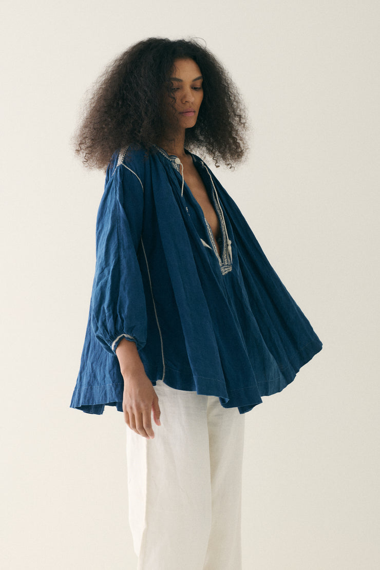 Antique Indigo Cotton Blouse - Desert Vintage