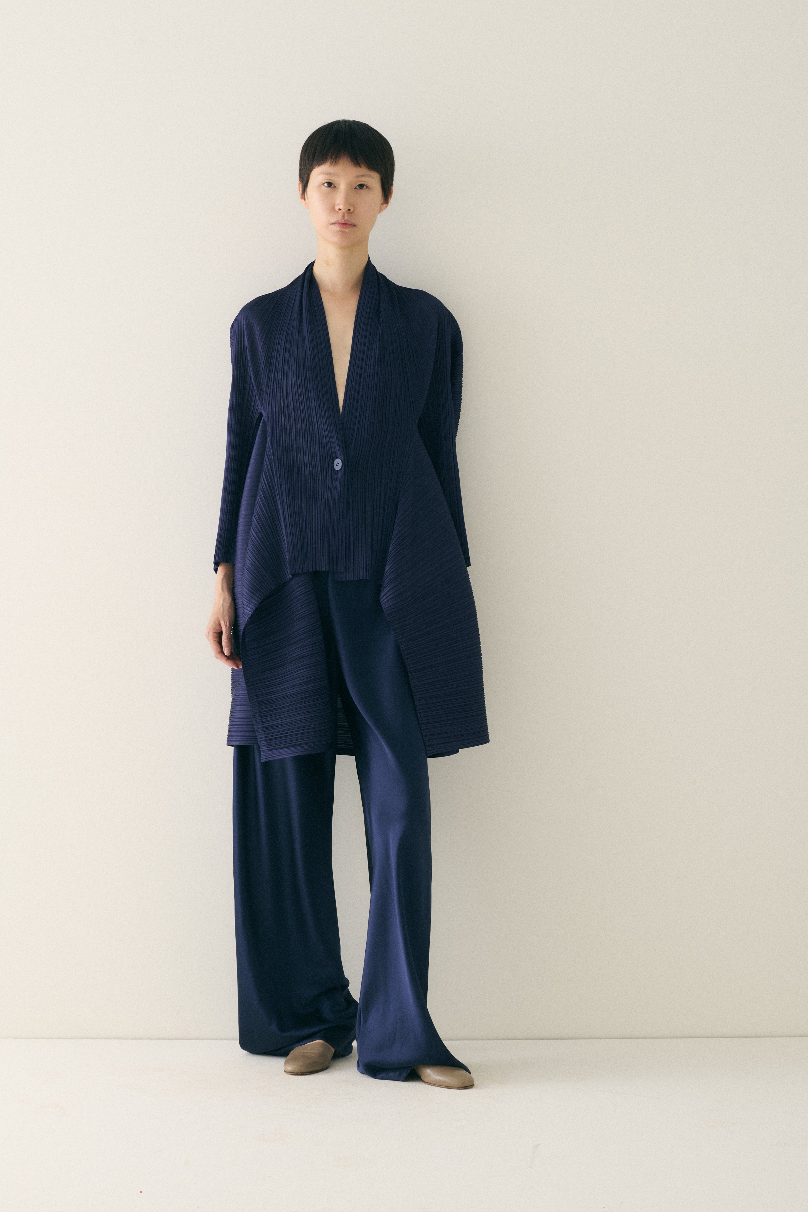 Issey Miyake Ink Blue Plisse Blouse - Desert Vintage