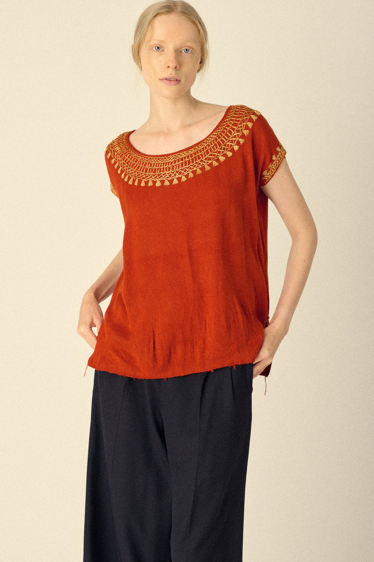 Embroidered Knit Blouse - Desert Vintage