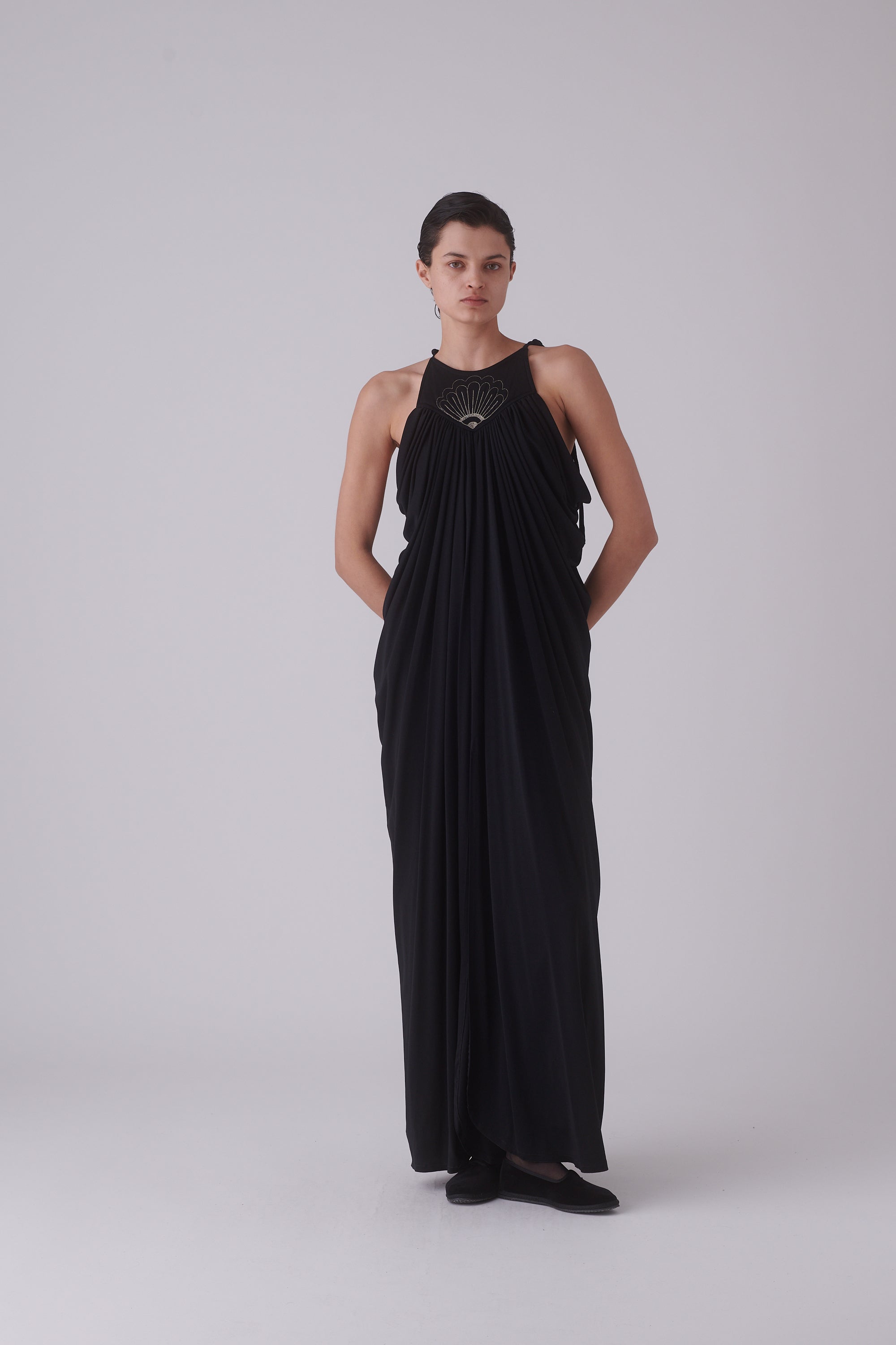 1970s Black Draped Gown - Desert Vintage