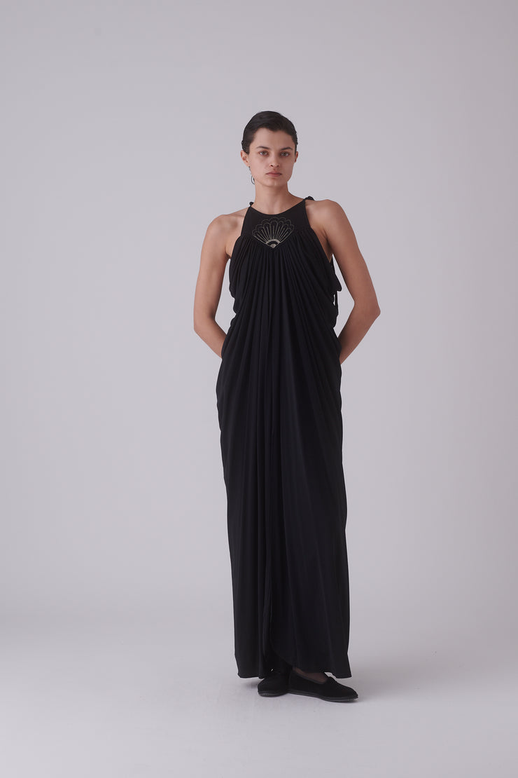 1970s Black Draped Gown - Desert Vintage