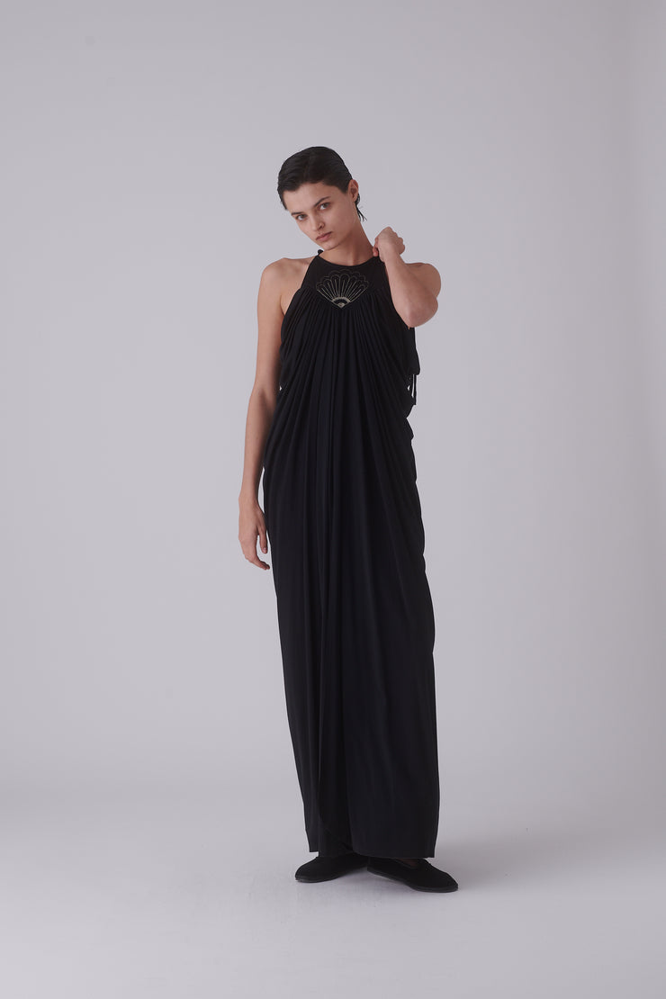 1970s Black Draped Gown - Desert Vintage