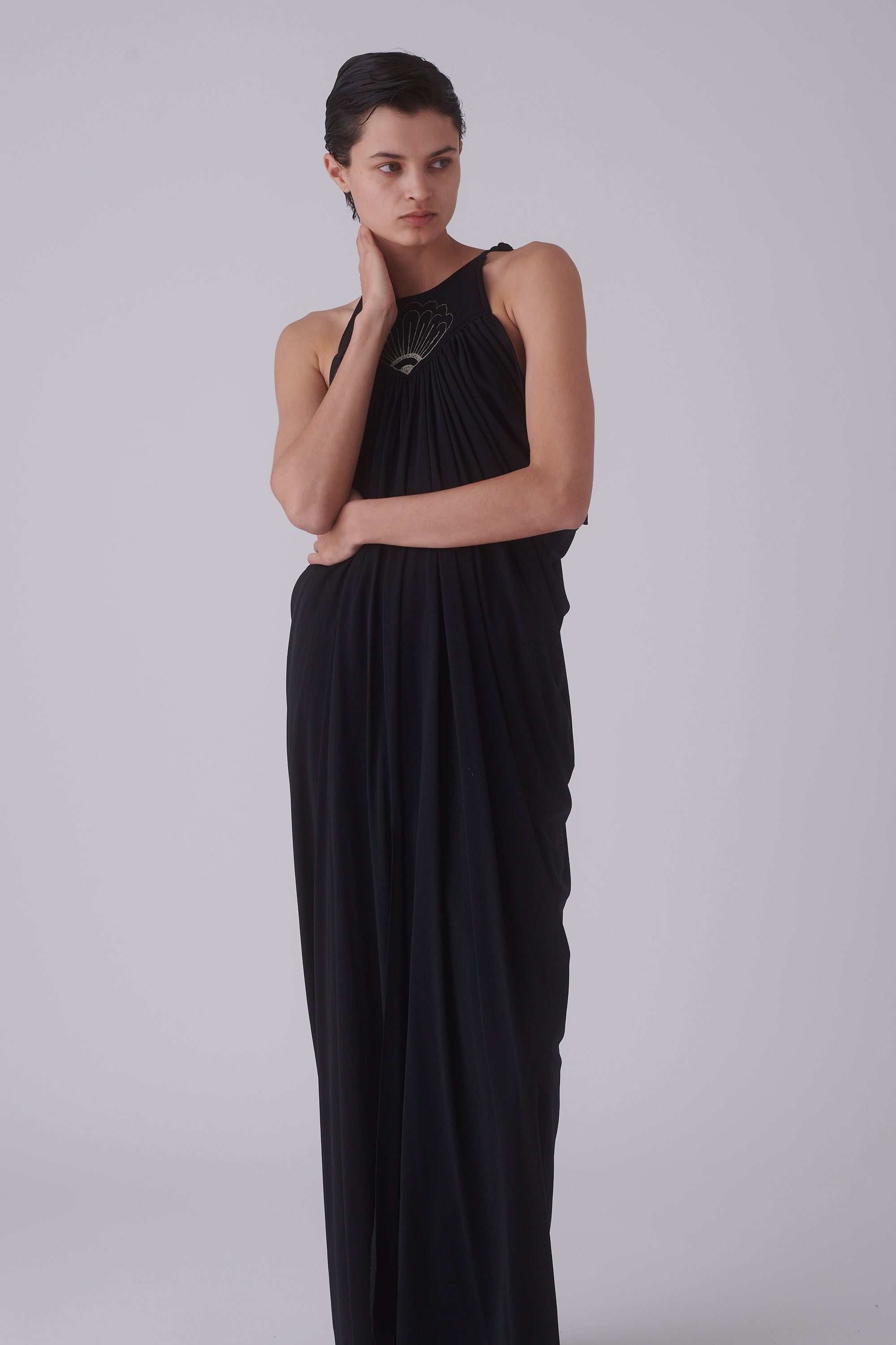 1970s Black Draped Gown - Desert Vintage