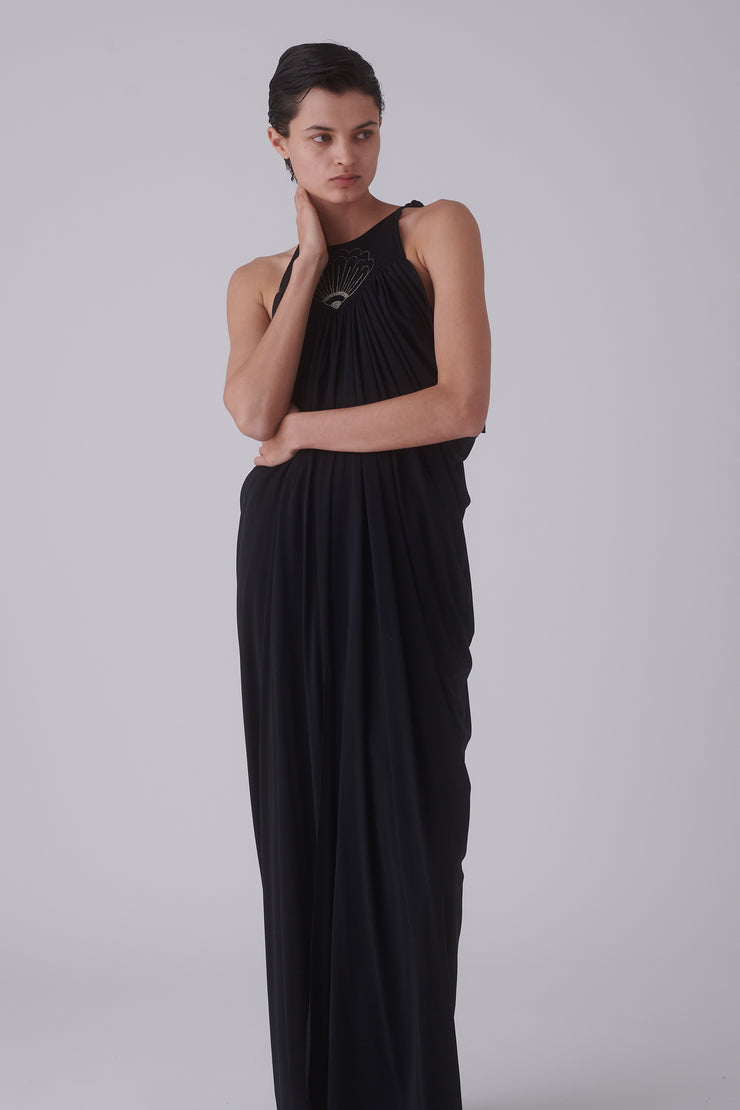 1970s Black Draped Gown - Desert Vintage