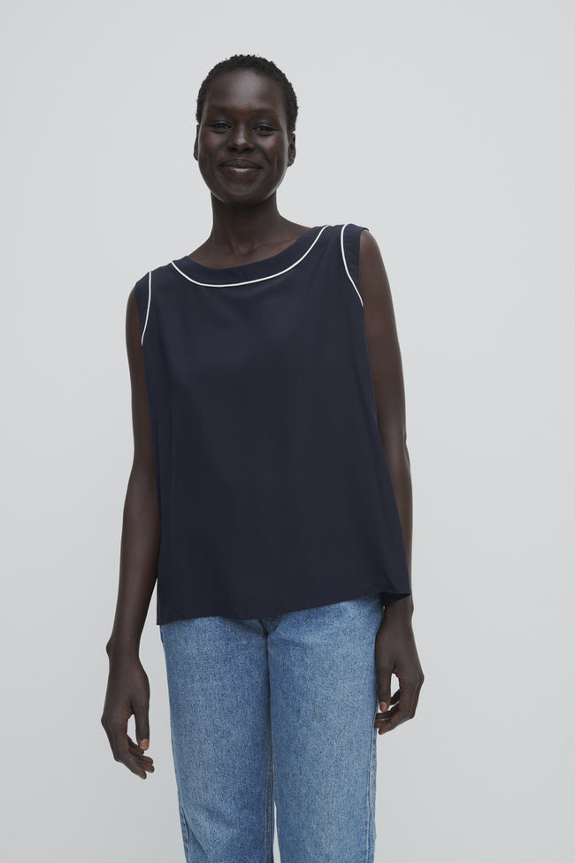 Valentino Navy Silk Top - Desert Vintage