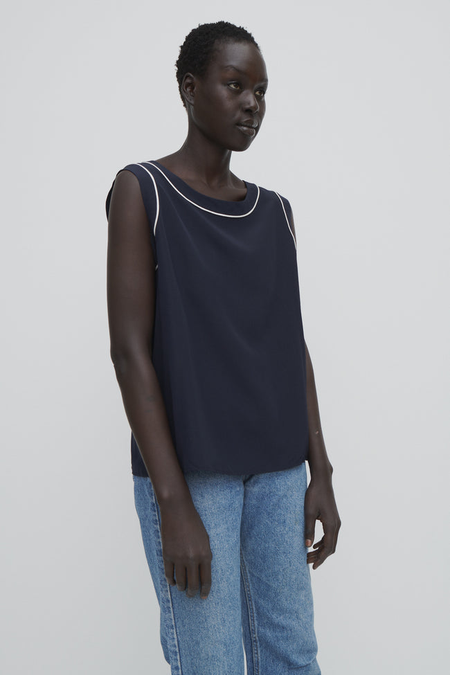 Valentino Navy Silk Top - Desert Vintage