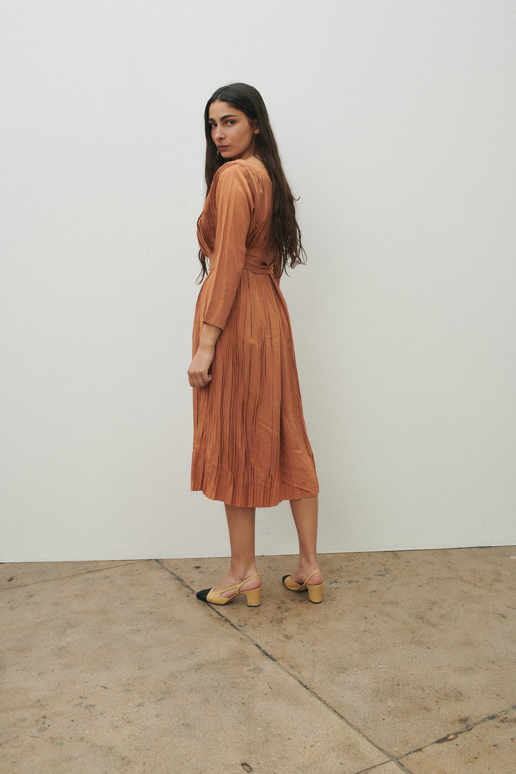 Claire McCardell Orange Pleated Dress - Desert Vintage