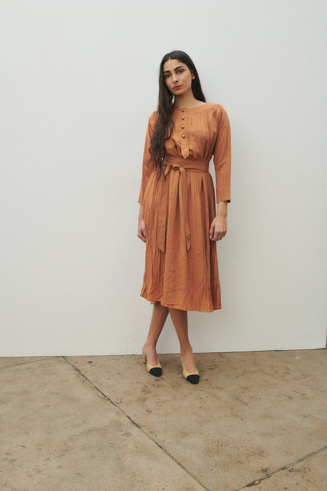Claire McCardell Orange Pleated Dress - Desert Vintage