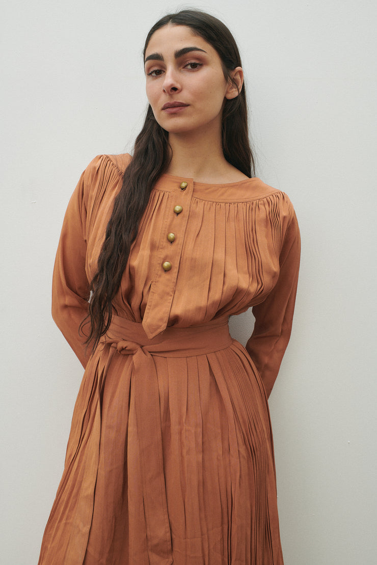 Claire McCardell Orange Pleated Dress - Desert Vintage