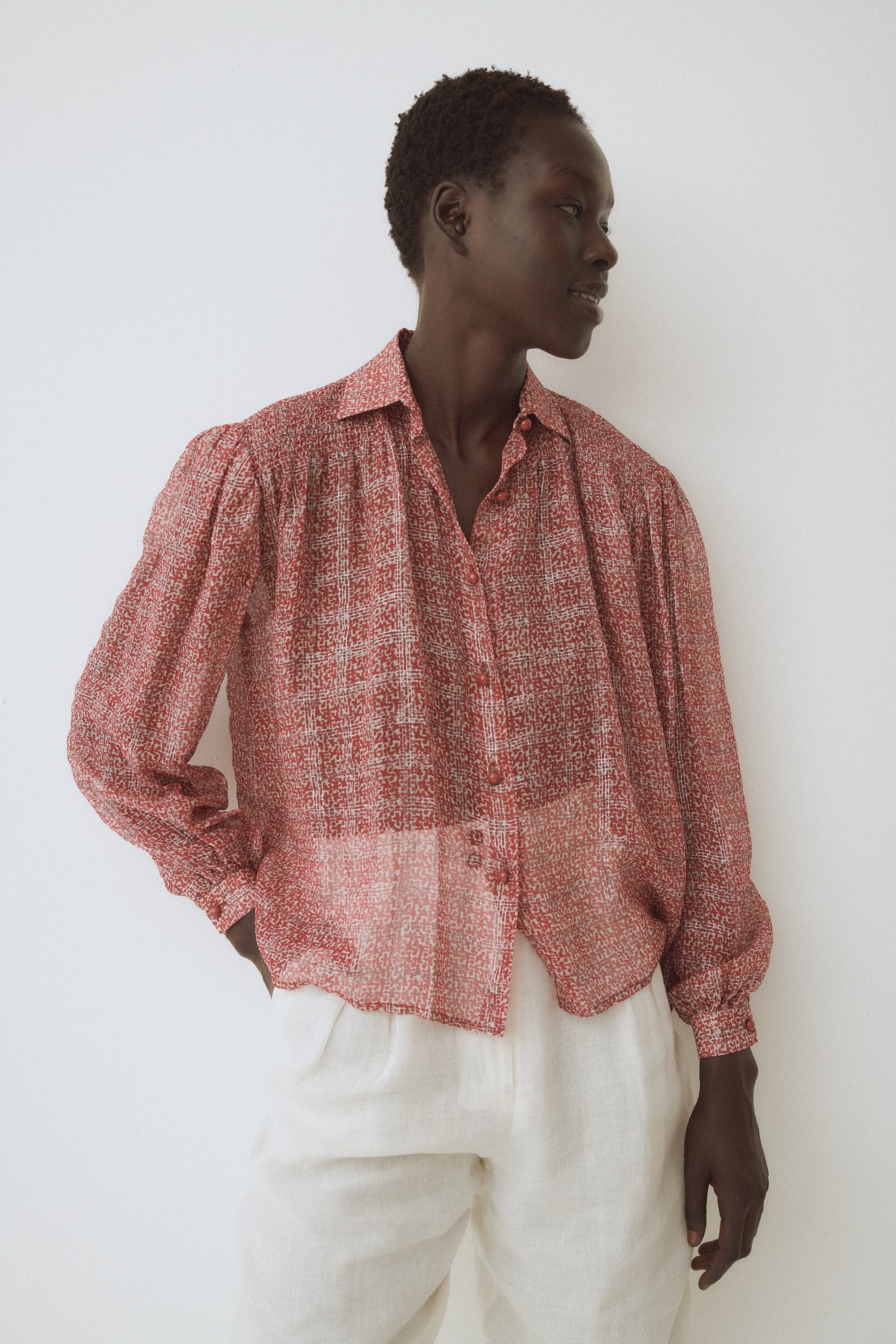 Valentino Sheer Coral and Lamé Blouse - Desert Vintage