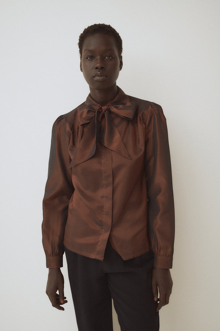Vintage Bronze Stripe Bow Blouse - Desert Vintage