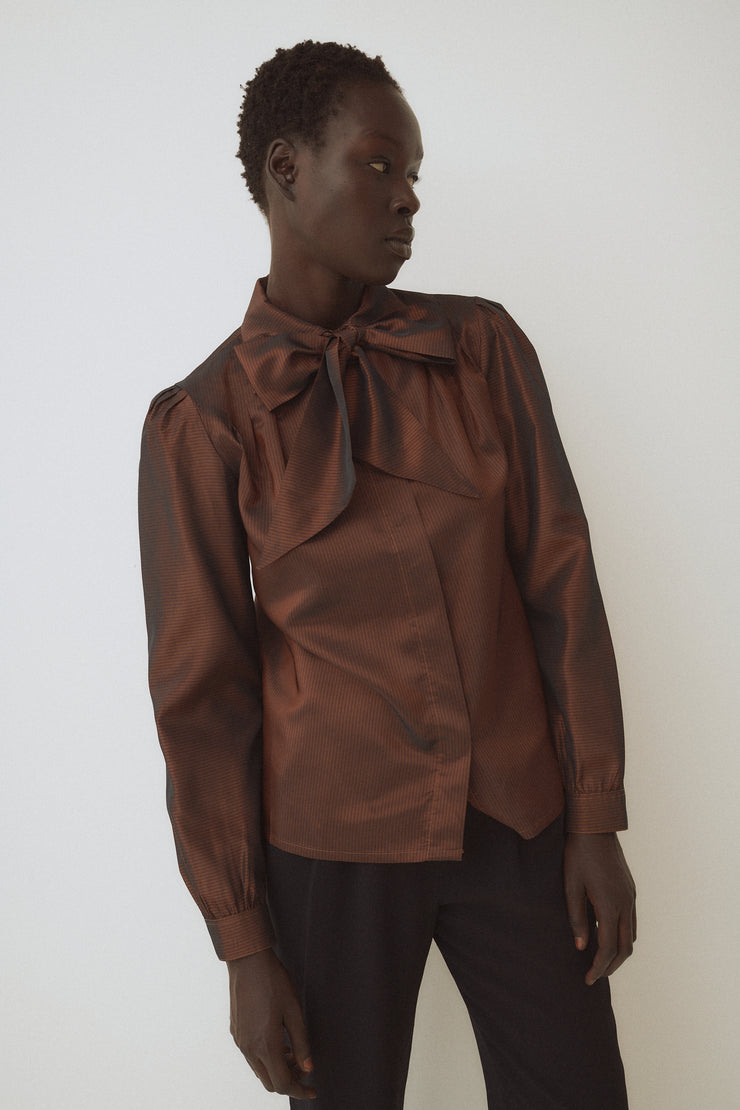 Vintage Bronze Stripe Bow Blouse - Desert Vintage