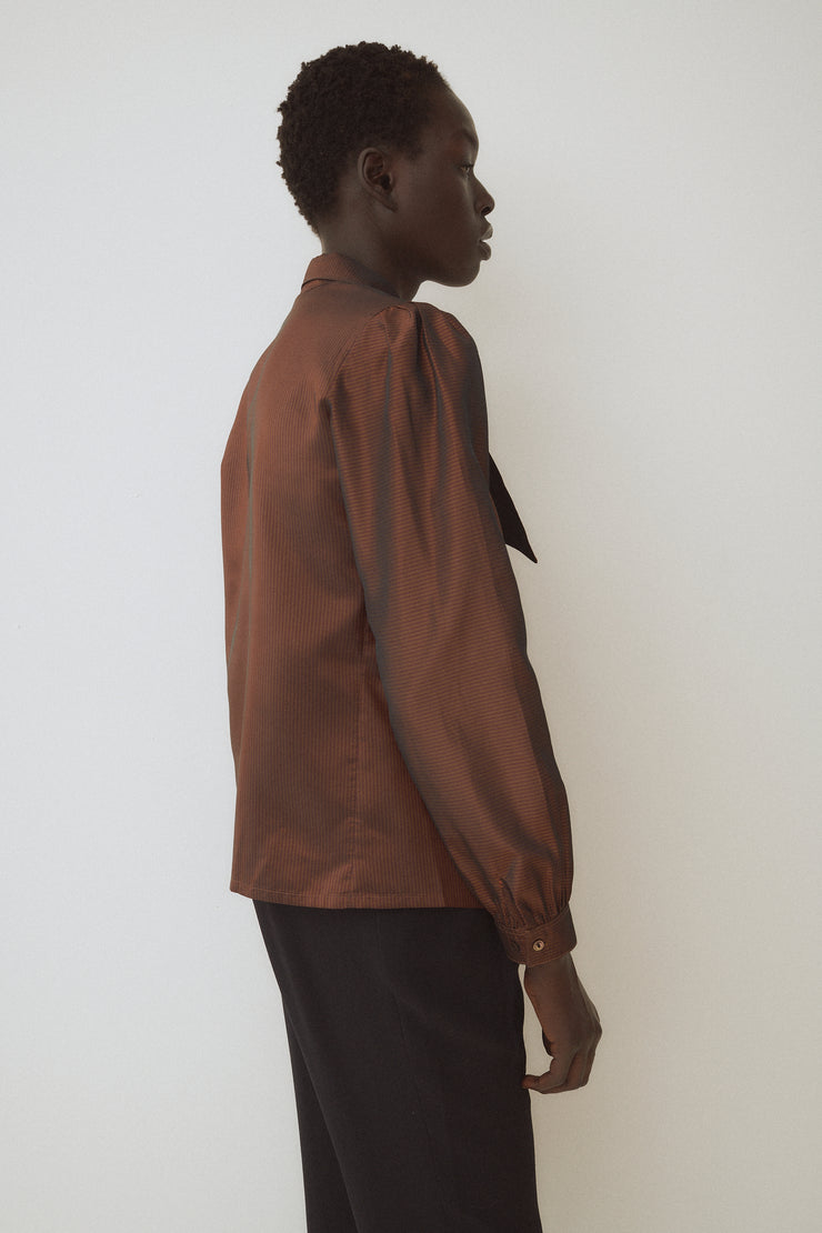 Vintage Bronze Stripe Bow Blouse - Desert Vintage