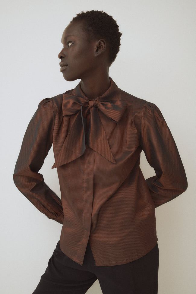 Vintage Bronze Stripe Bow Blouse - Desert Vintage