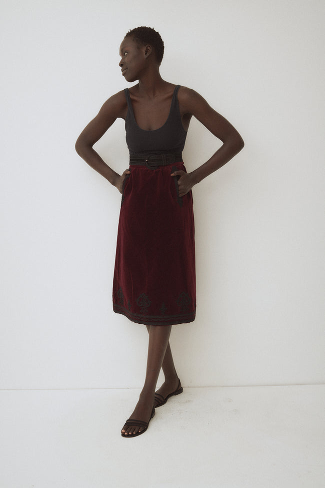 1970s Ysl Burgundy Velvet Skirt - Desert Vintage