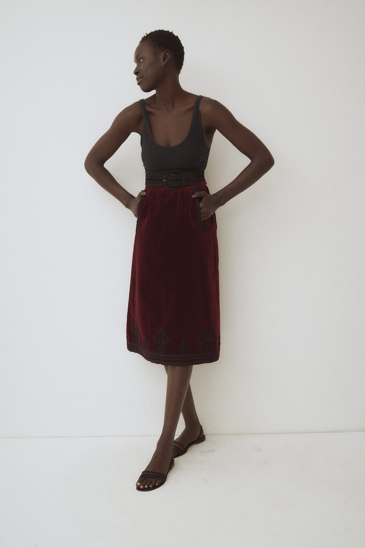 1970s Ysl Burgundy Velvet Skirt - Desert Vintage