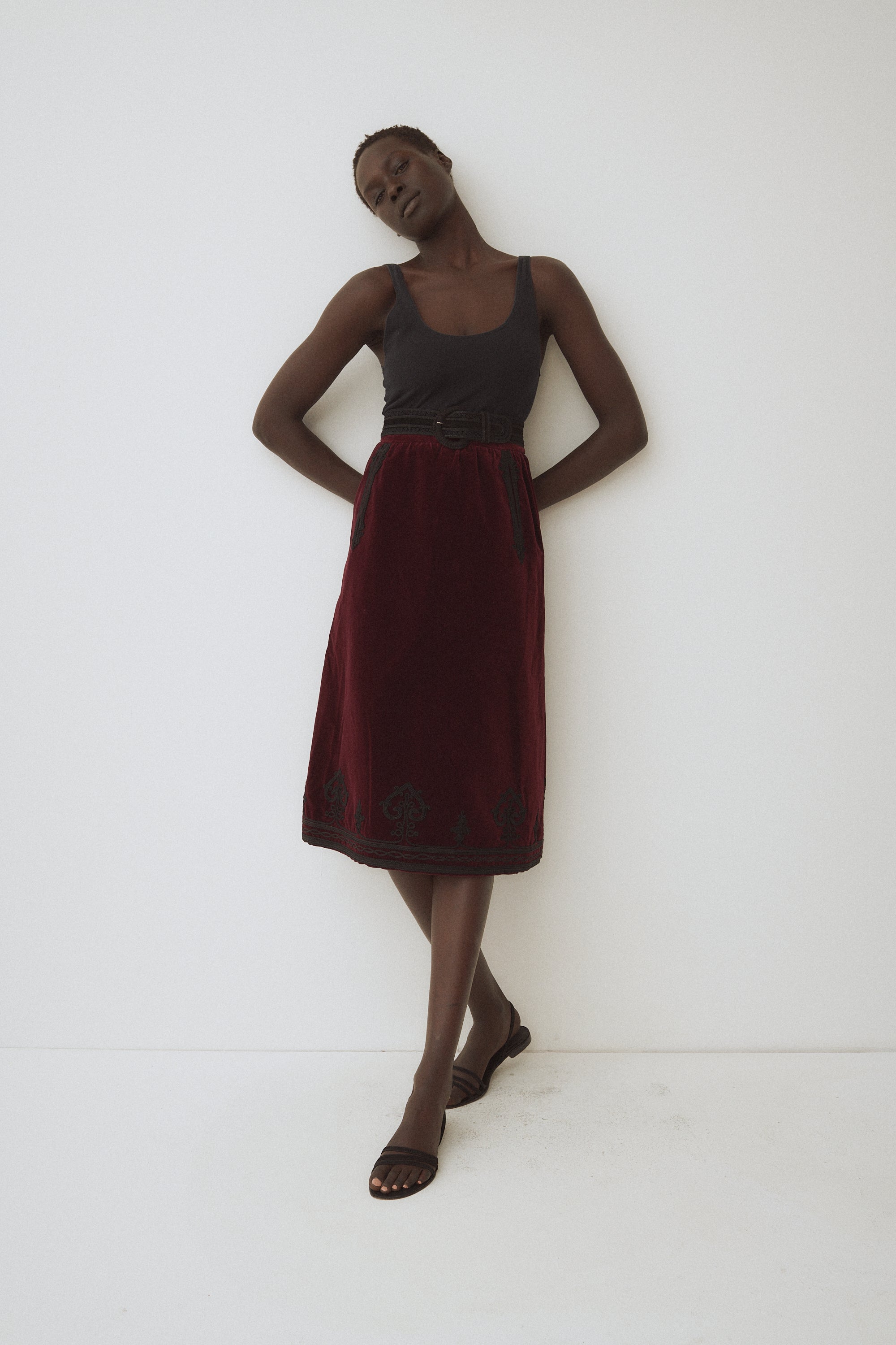 1970s Ysl Burgundy Velvet Skirt - Desert Vintage