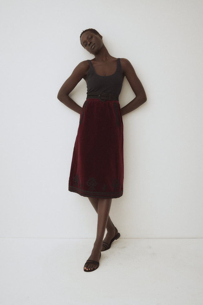 1970s Ysl Burgundy Velvet Skirt - Desert Vintage
