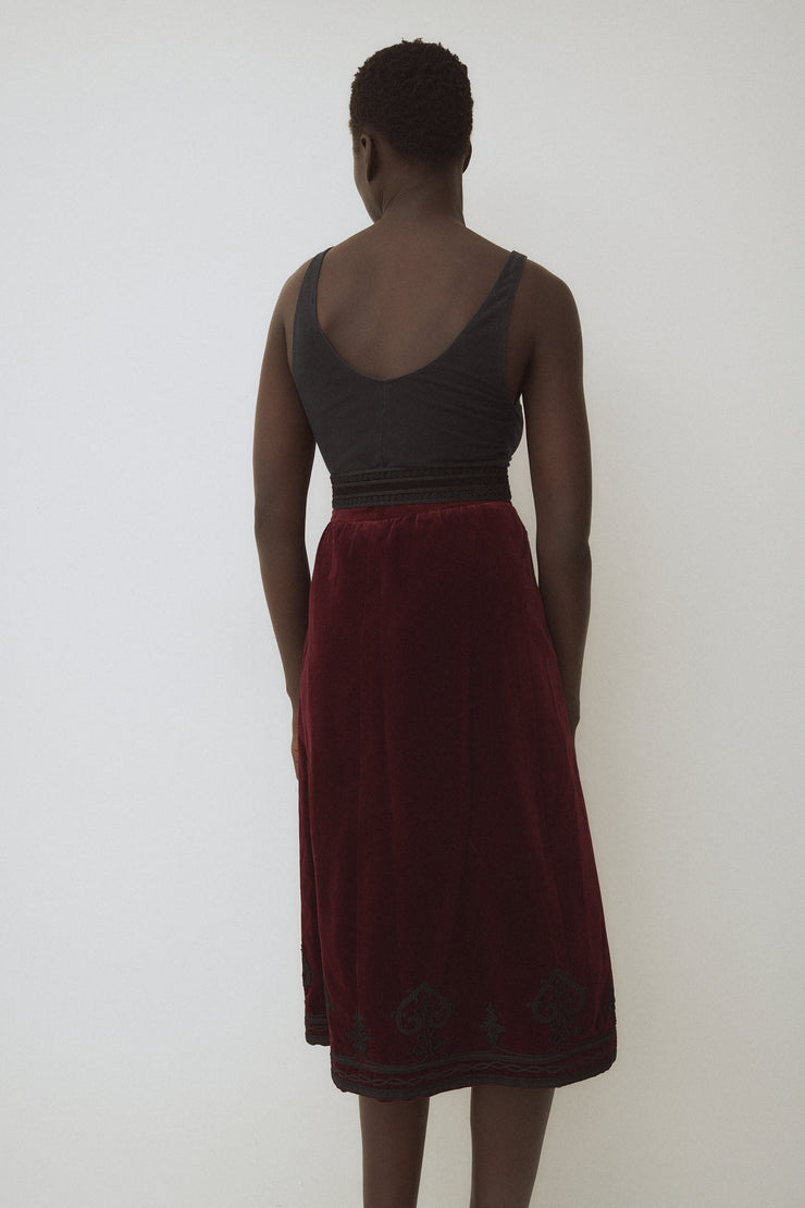 1970s Ysl Burgundy Velvet Skirt - Desert Vintage
