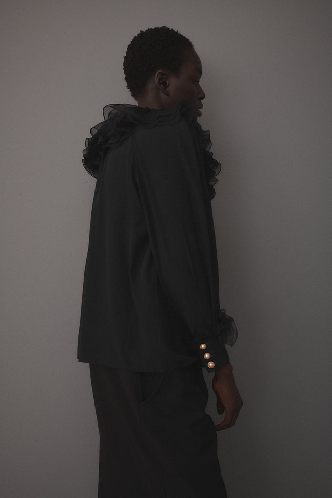 Chanel Black Silk Ruffle Blouse - Desert Vintage