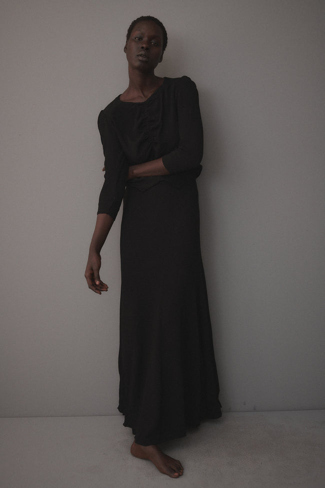 1930s Black Silk Crepe Dress - Desert Vintage
