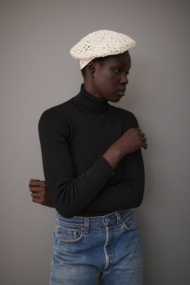 Italian Woven Straw Beret - Desert Vintage