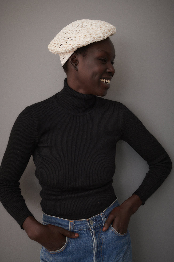 Italian Woven Straw Beret - Desert Vintage