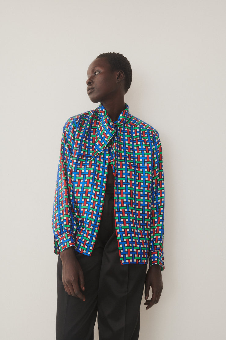 Ysl Silk Plaid Sash Blouse - Desert Vintage