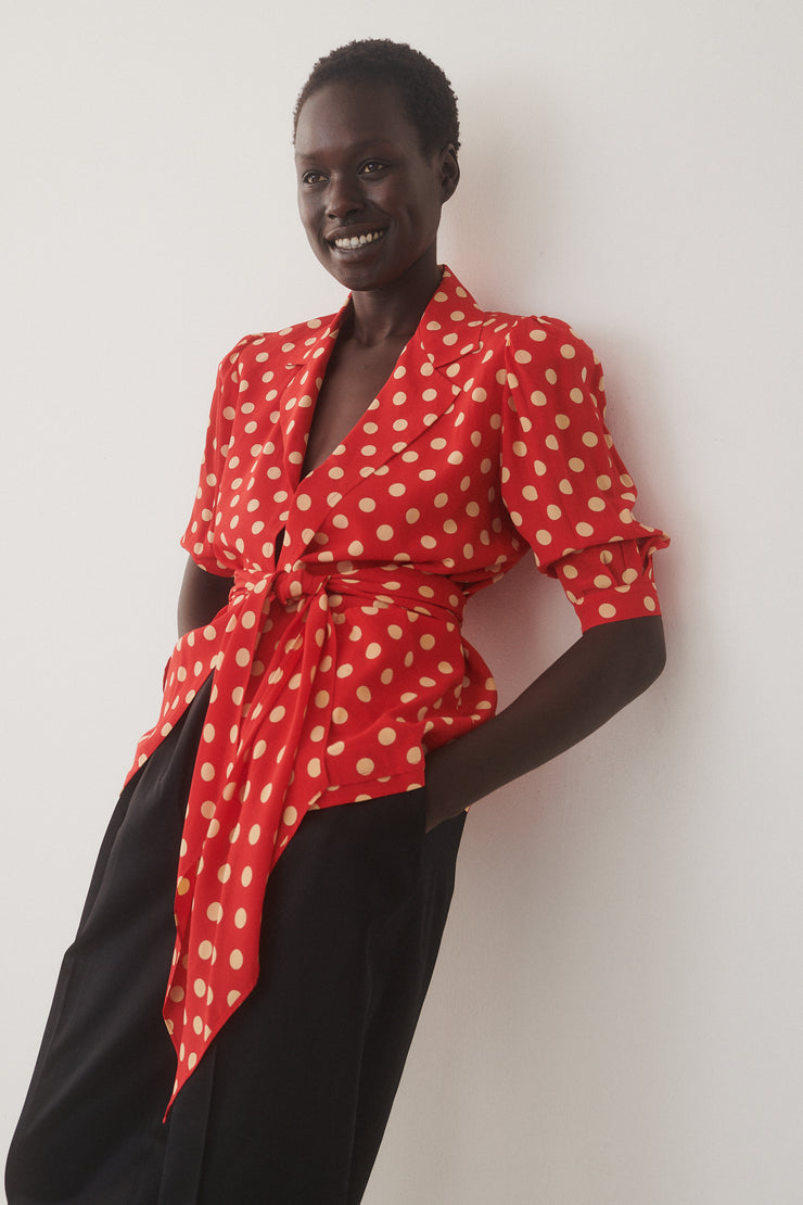 Vintage Red Dot Silk Blouse - Desert Vintage