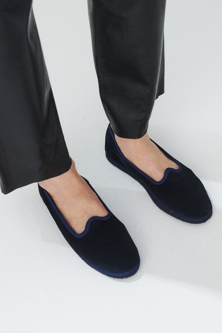 Vibi Venezia Velvet Loafers - Blu - Desert Vintage