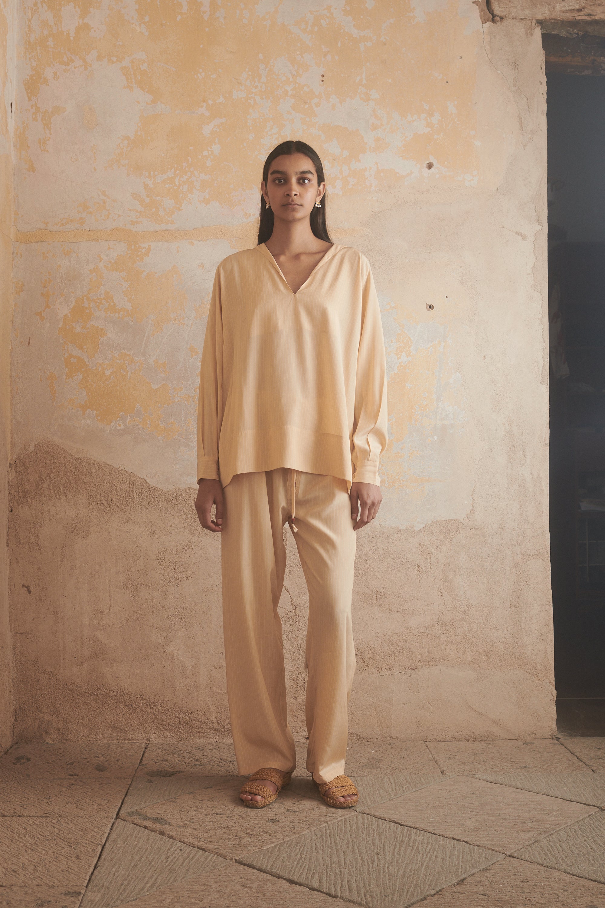 Ténéré Inés Shirt in Pale Ochre Stripe - Desert Vintage