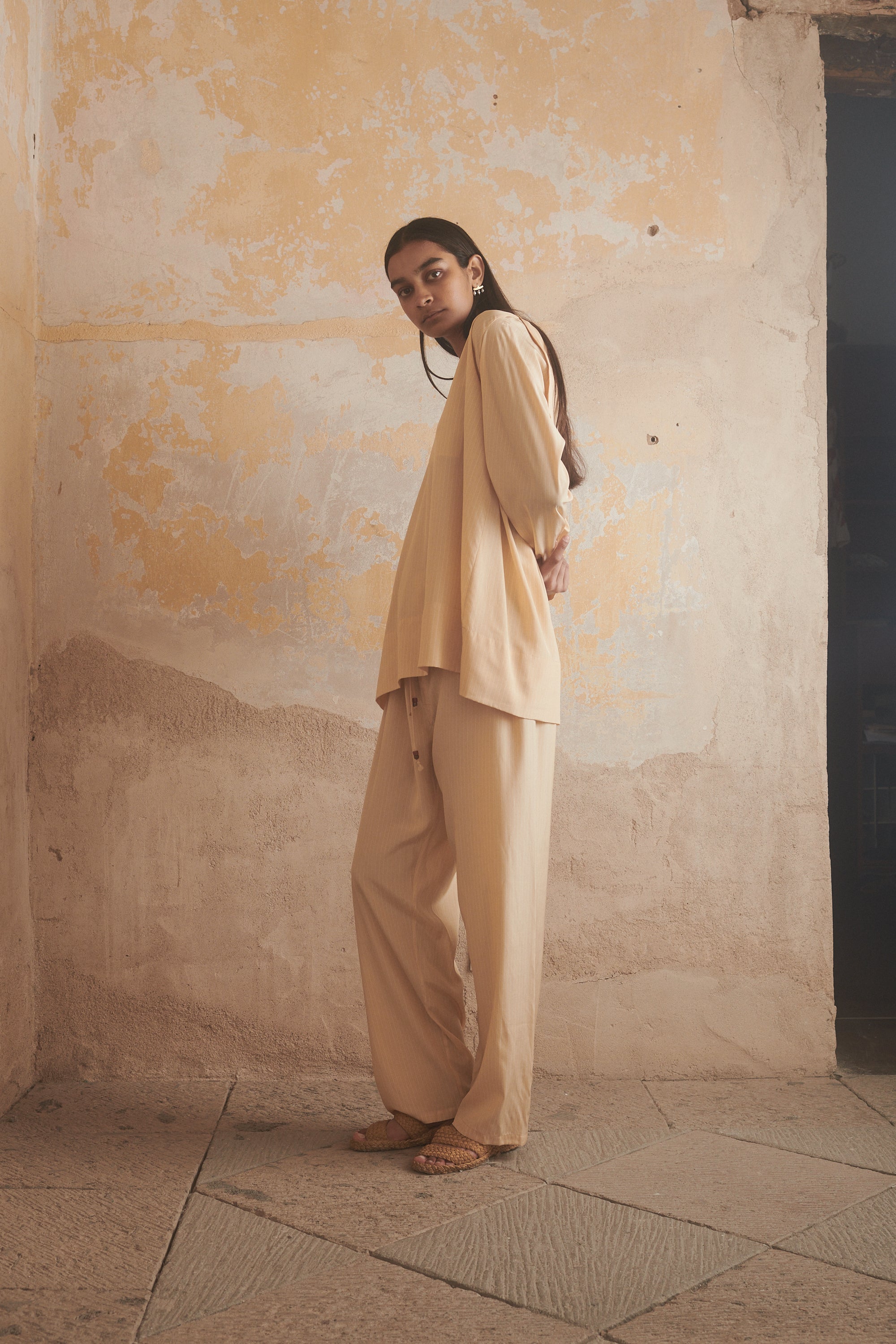 Ténéré Inés Shirt in Pale Ochre Stripe - Desert Vintage