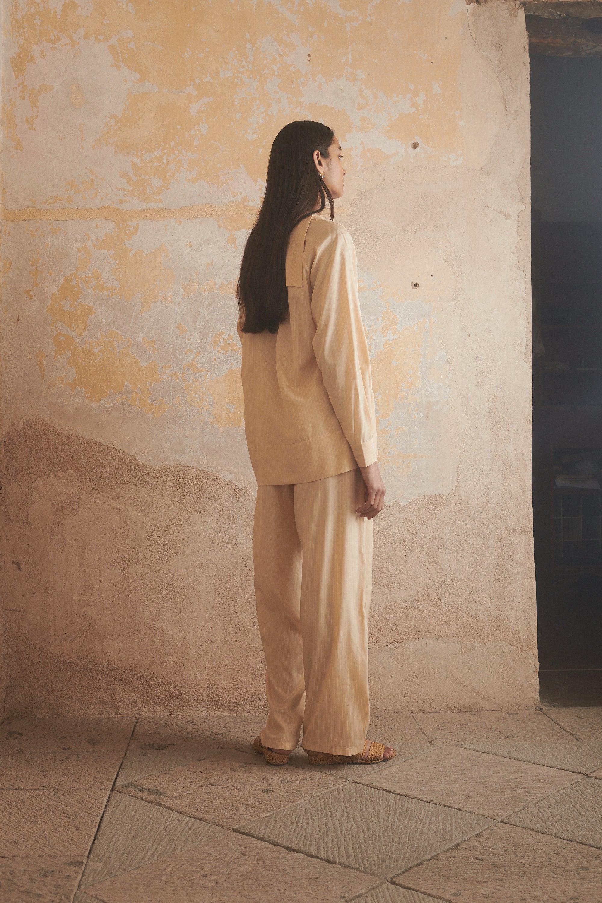 Ténéré Inés Shirt in Pale Ochre Stripe - Desert Vintage