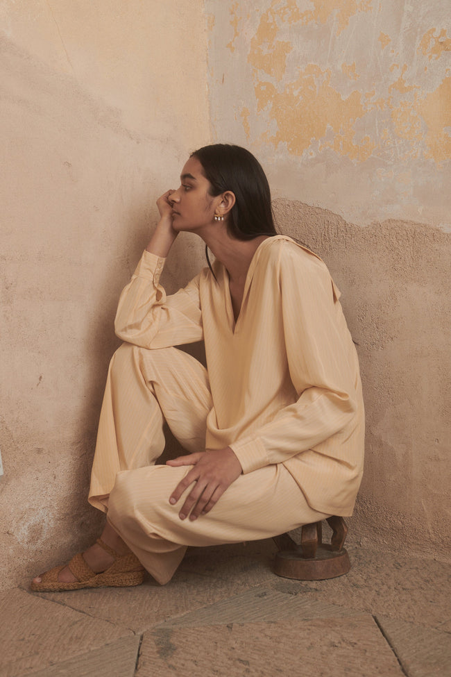 Ténéré Inés Shirt in Pale Ochre Stripe - Desert Vintage