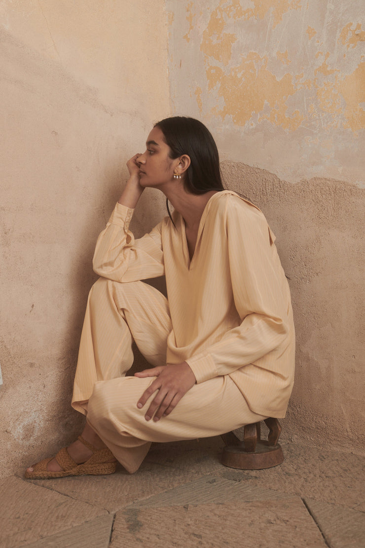 Ténéré Inés Shirt in Pale Ochre Stripe - Desert Vintage