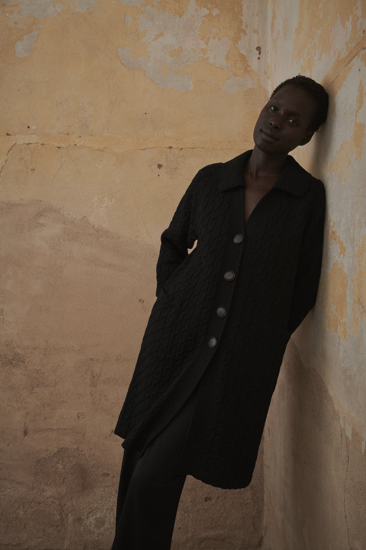 Vintage Black Cable Knit Wool Cardigan - Desert Vintage