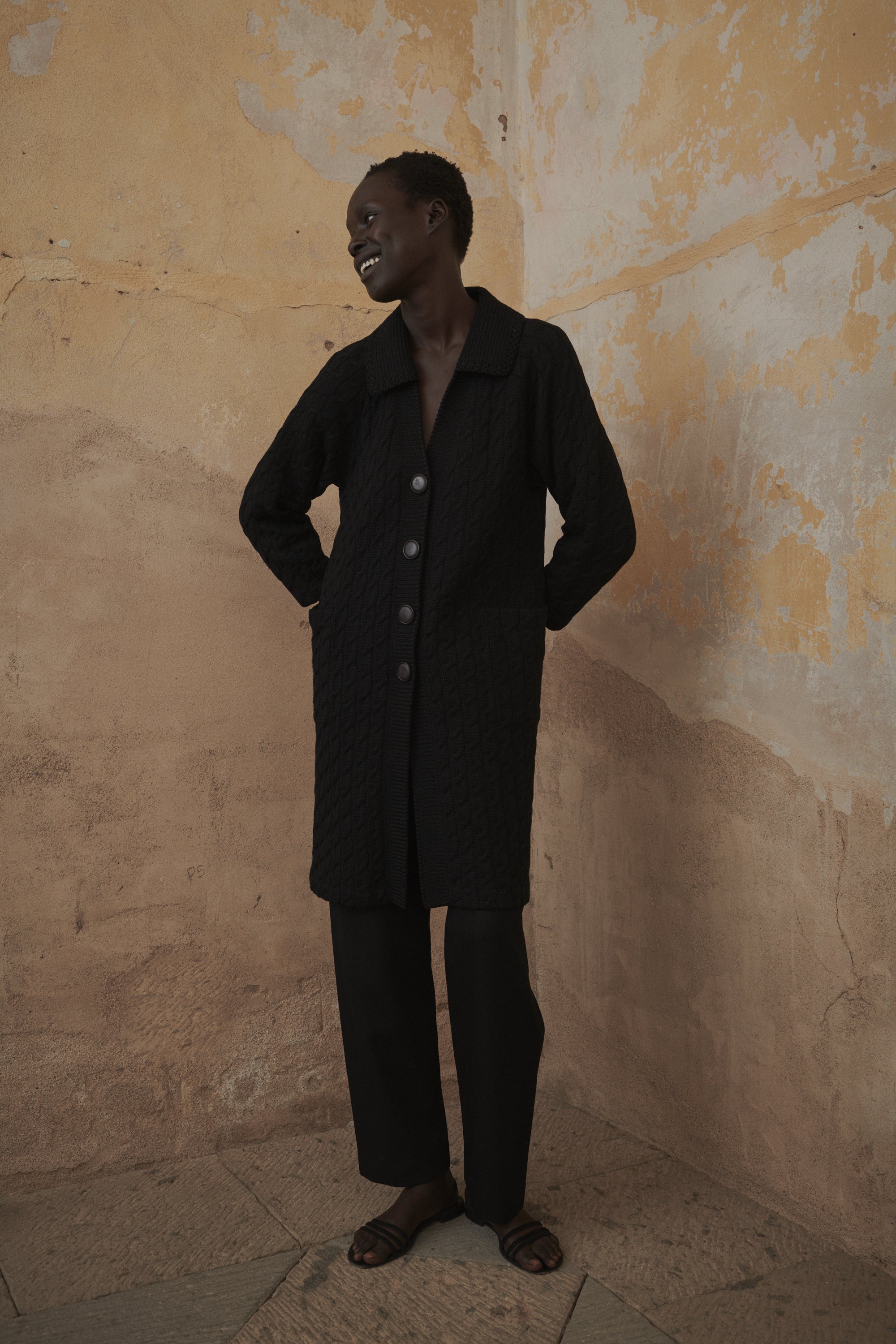 Vintage Black Cable Knit Wool Cardigan - Desert Vintage