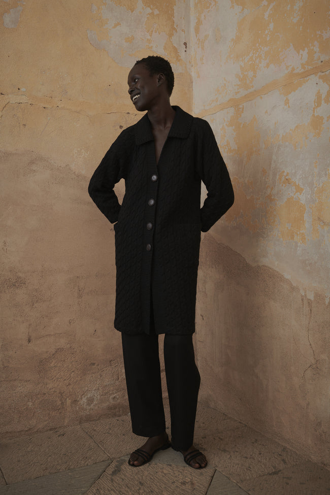 Vintage Black Cable Knit Wool Cardigan - Desert Vintage