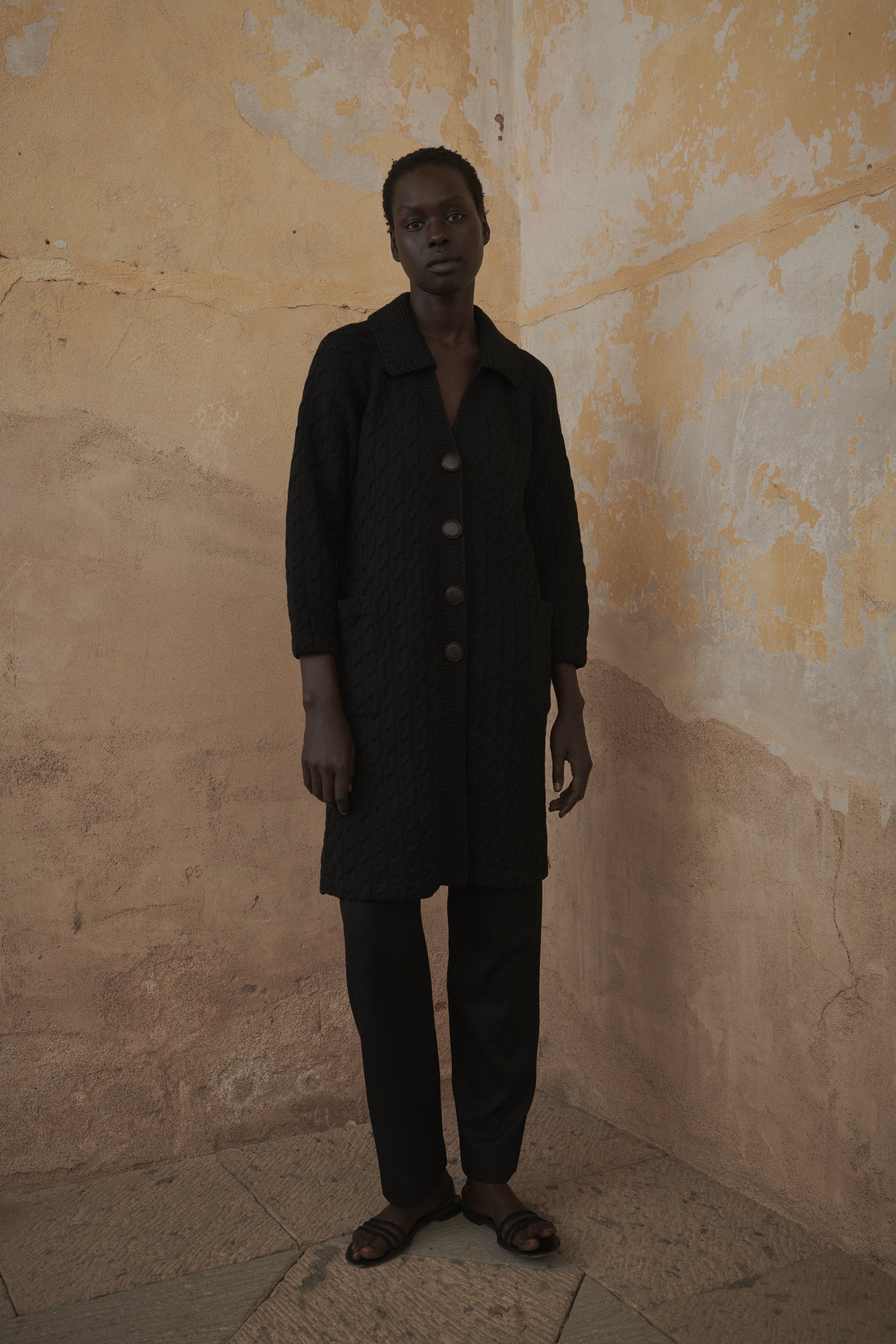 Vintage Black Cable Knit Wool Cardigan - Desert Vintage