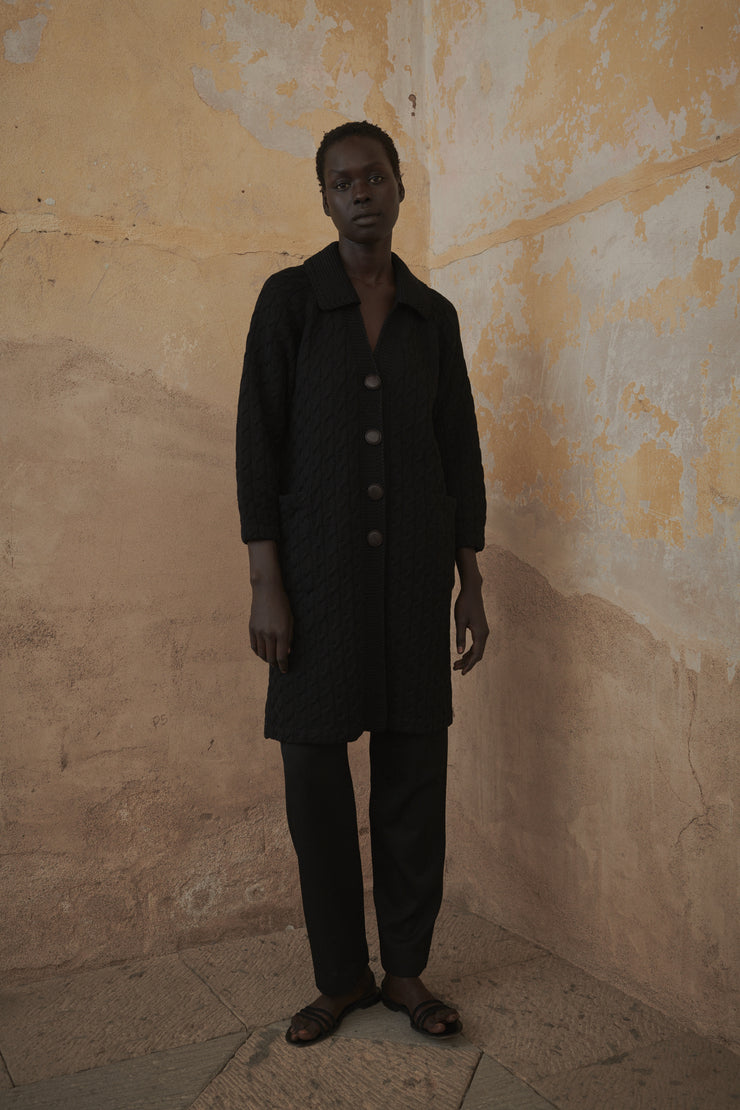 Vintage Black Cable Knit Wool Cardigan - Desert Vintage