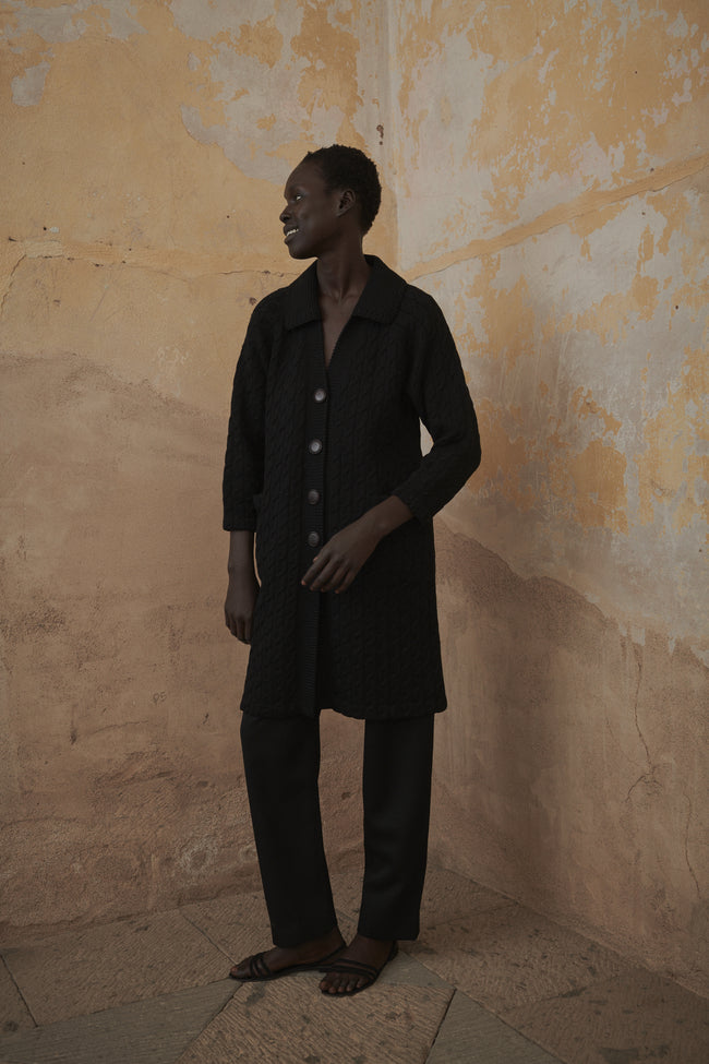 Vintage Black Cable Knit Wool Cardigan - Desert Vintage