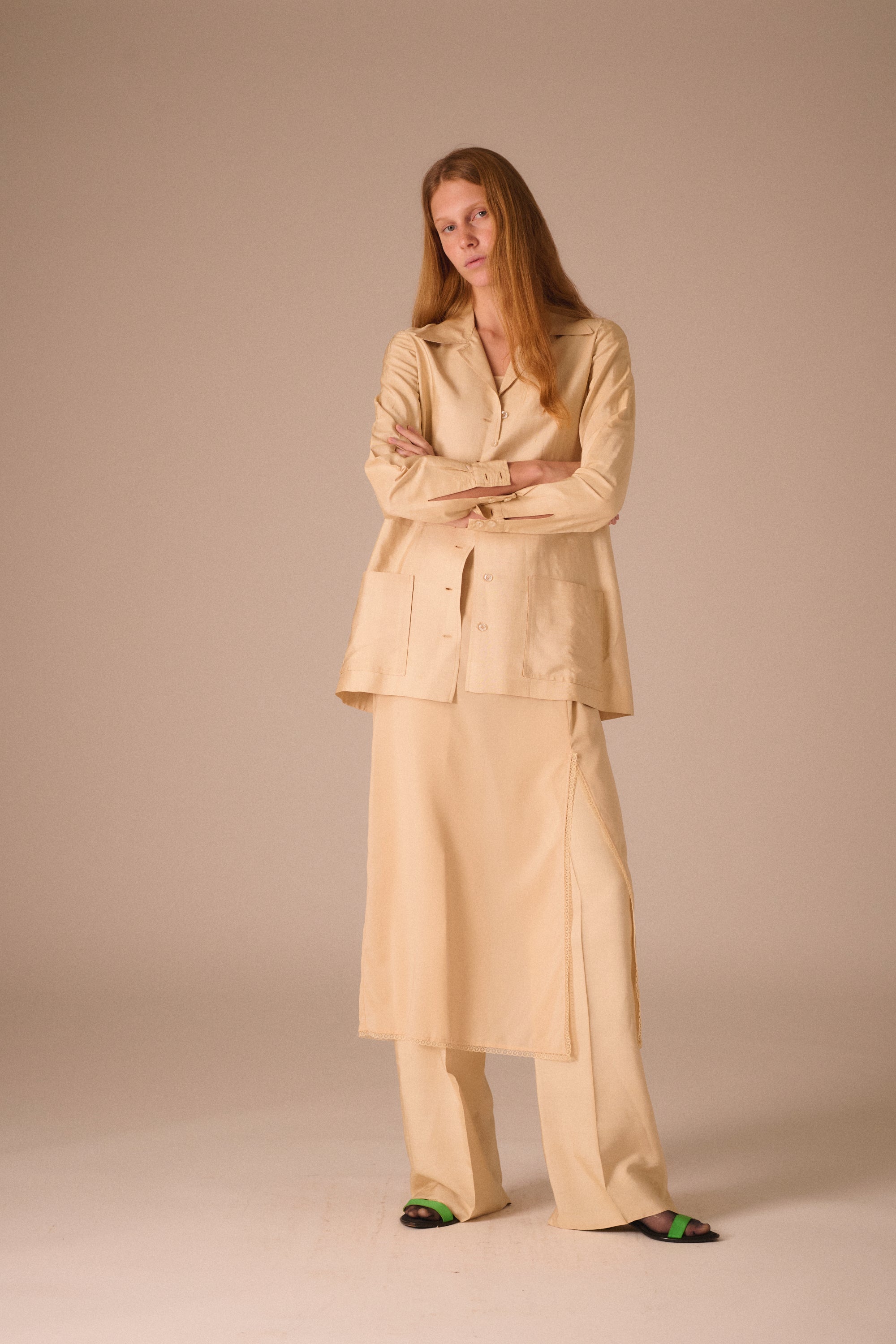 Halston Raw Silk Ecru Ensemble - Desert Vintage