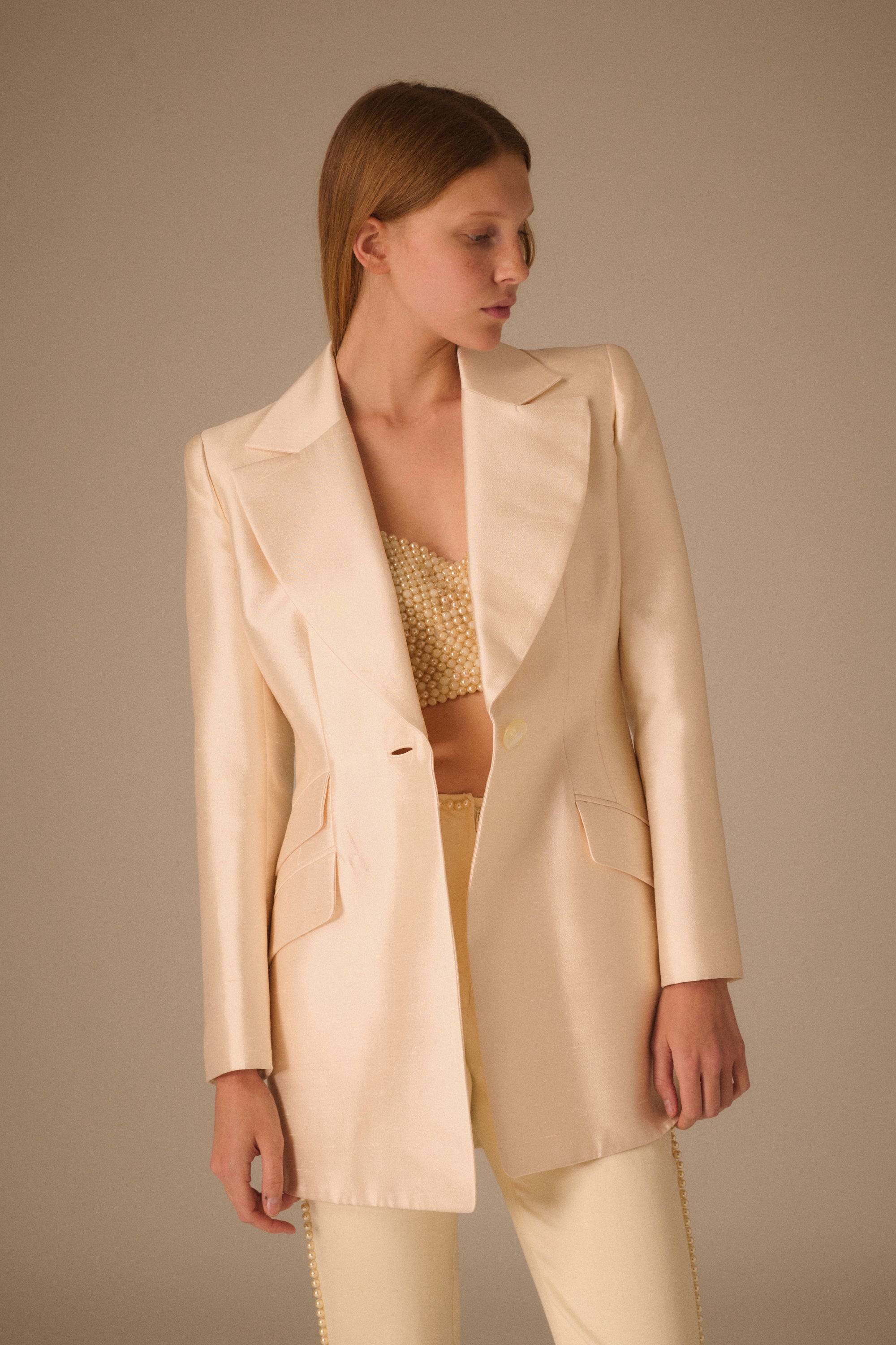 Ivory Silk Suit Coat - Desert Vintage