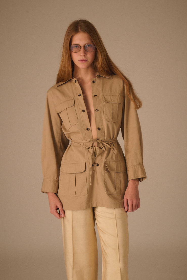 YSL Lace Up Khaki Coat - Desert Vintage