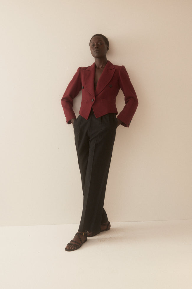 YSL Maroon Ribbed Wool Blazer - Desert Vintage