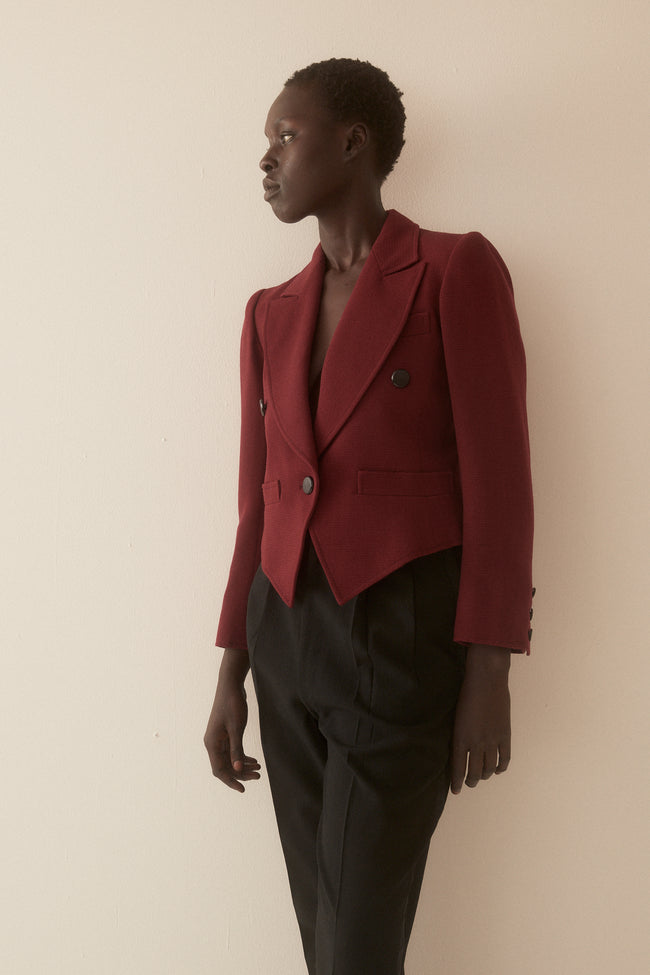 YSL Maroon Ribbed Wool Blazer - Desert Vintage