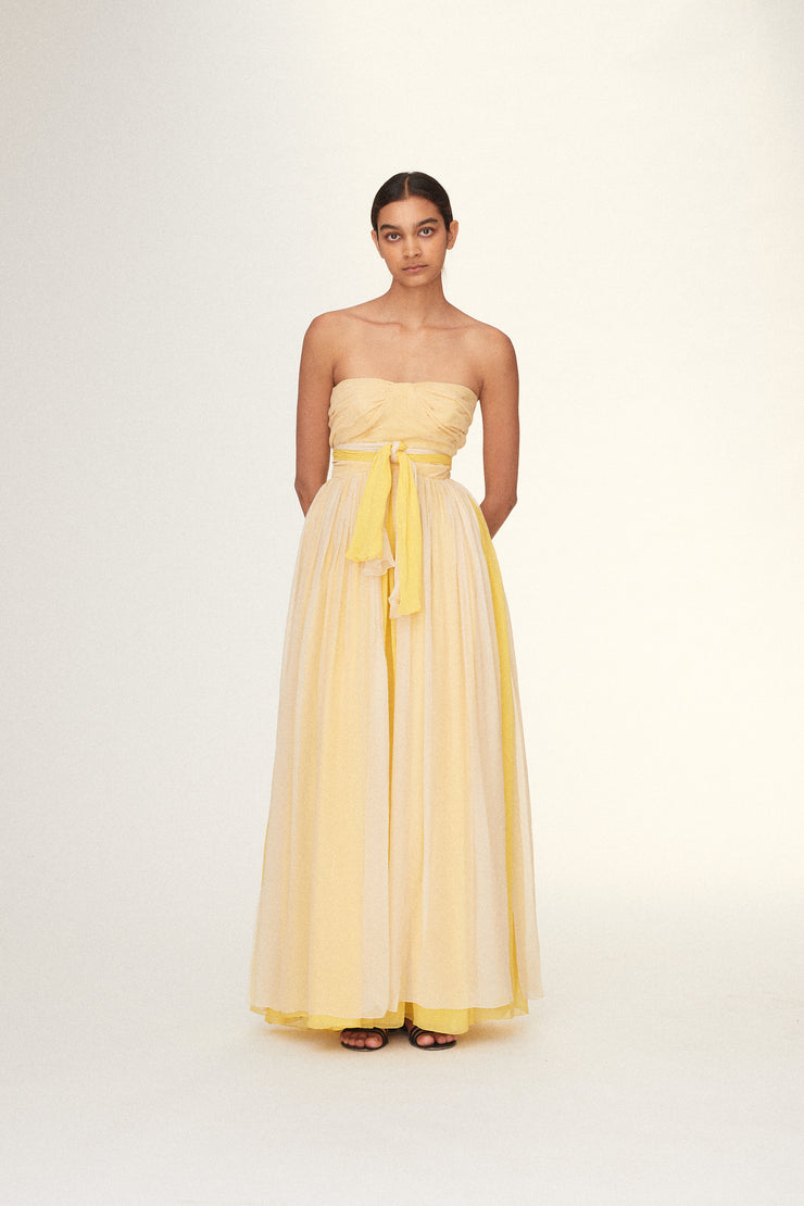 Silk Chiffon Pale Yellow Couture Gown - Desert Vintage