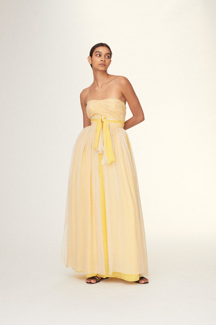 Silk Chiffon Pale Yellow Couture Gown - Desert Vintage