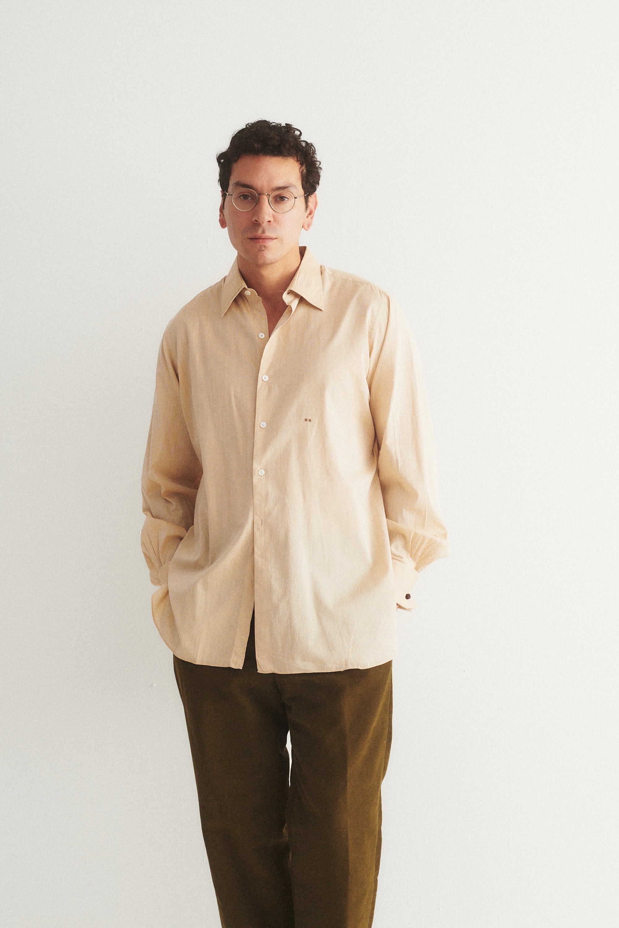 Monogramed Silk Button Down - Desert Vintage